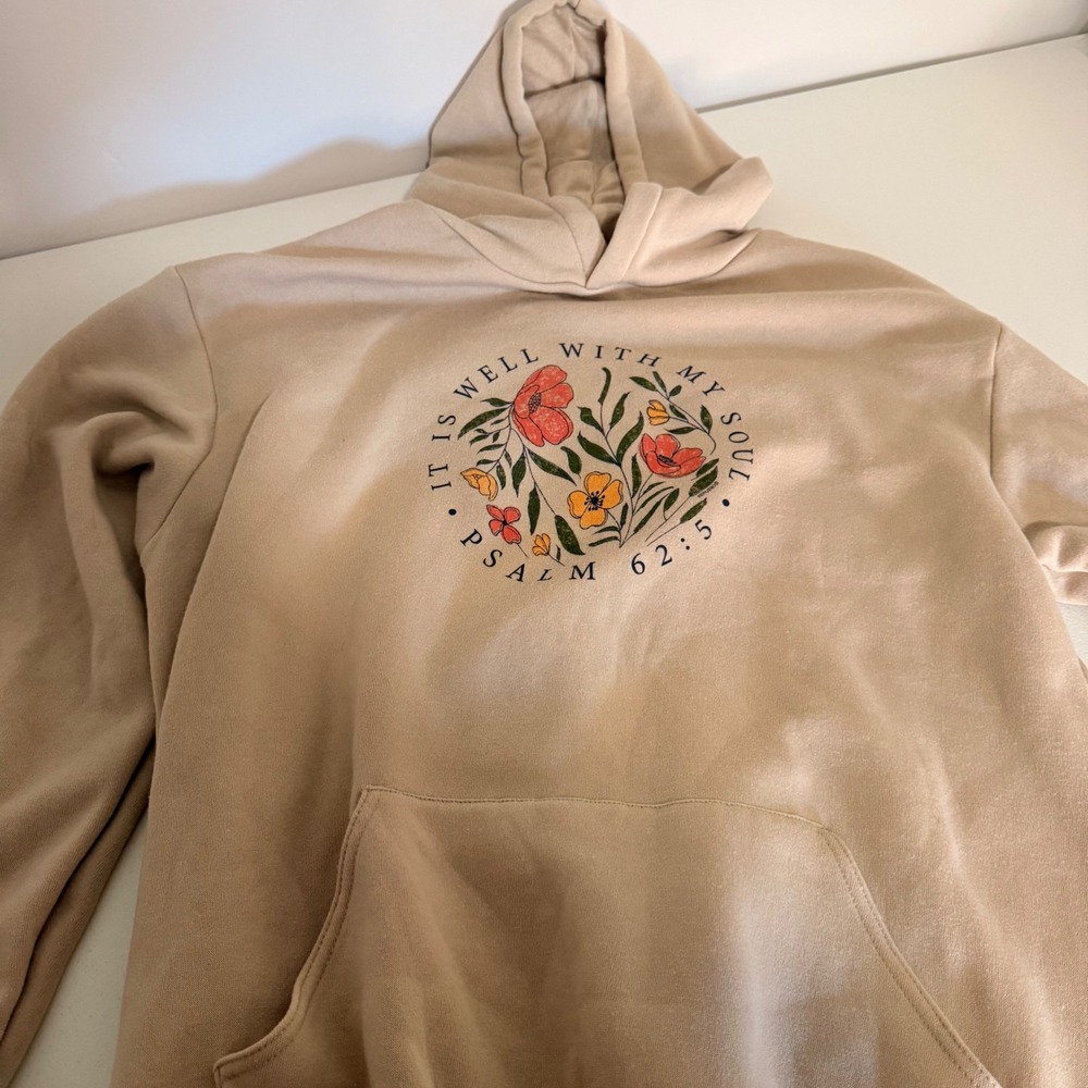 Original Deluxe Supply Tan Floral Psalm 62:5 It Is Well With My Soul Hoodie XL